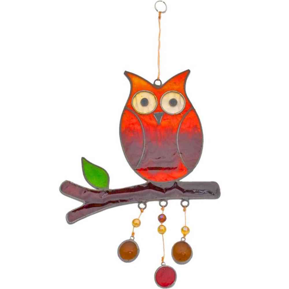 Something Different - owl on branch Suncatcher - Red